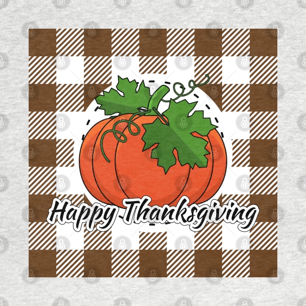 Pumpkin on Brown Plaid - Happy Thanksgiving by BirdAtWork